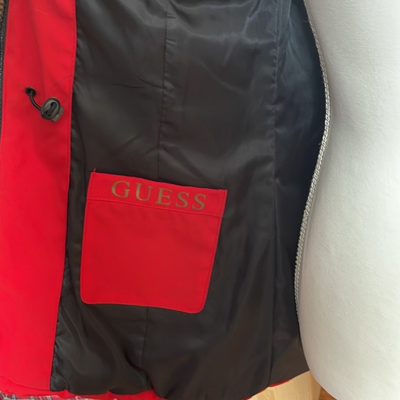 GUESS: Red Winter Parka with Faux Fur Detachable Hood, Size Small - Picture 4 of 10